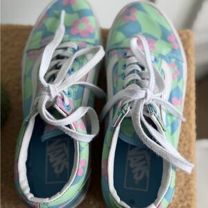Vans Platform Floral Canvas Sneakers in Mint Green, Pink & Blue